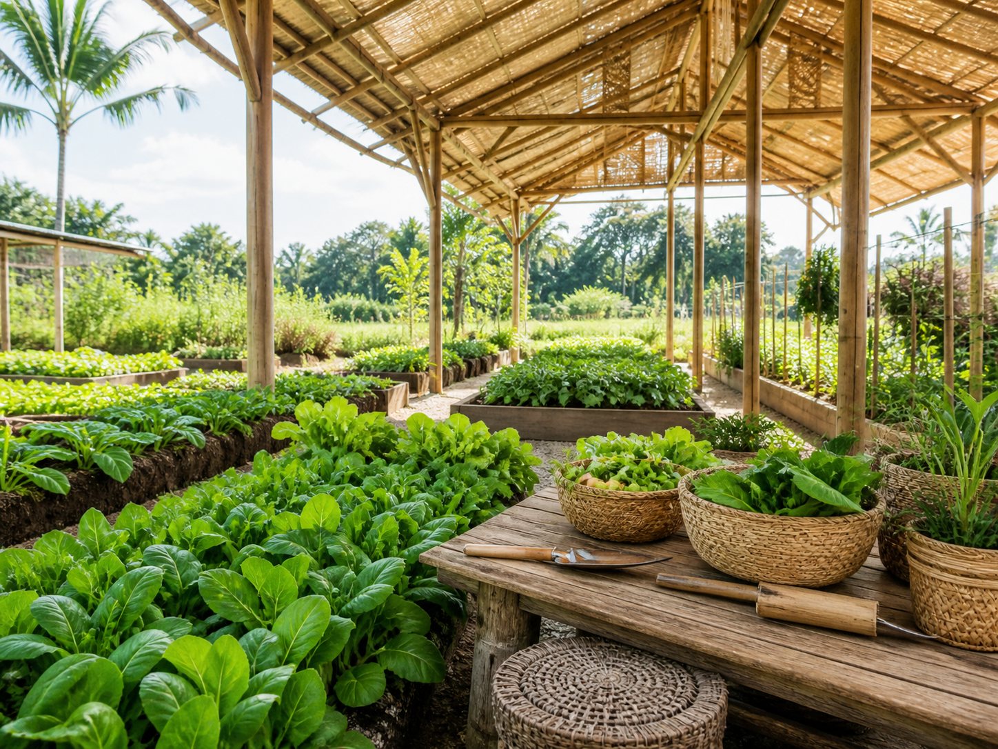ภาพประกอบบรรยากาศเรือนปลูกและแปลงผักสด